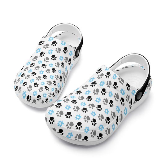 Paw Print Clogs, Blue Gray Black, Paw Print Shoes, Nursing Shoes, Veterinary Clogs