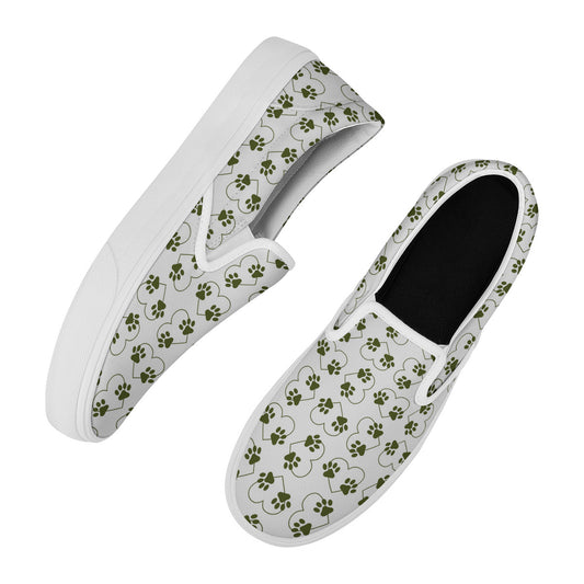 Paw Print Sneakers, Paw Print Shoes, Green Paw Print Slide On Shoes