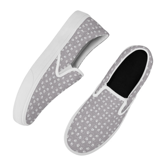 Paw Print Sneakers, Paw Print Shoes, Gray Paw Print Slide On Shoes