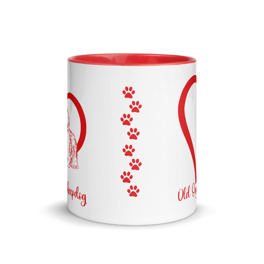 Old English Sheepdog Heart Red Ceramic Mug