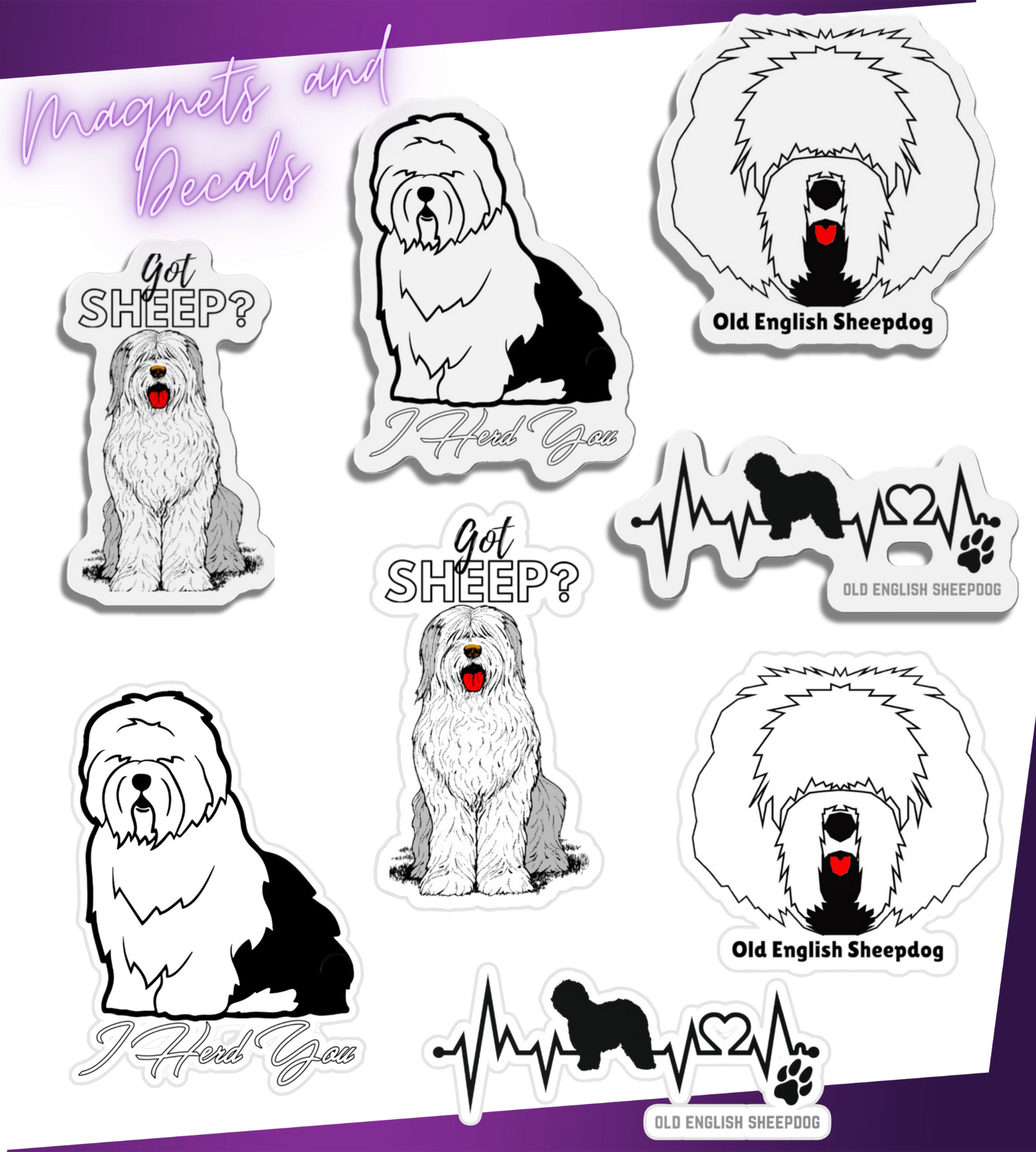 Decals and Magnets, Old English Sheepdog