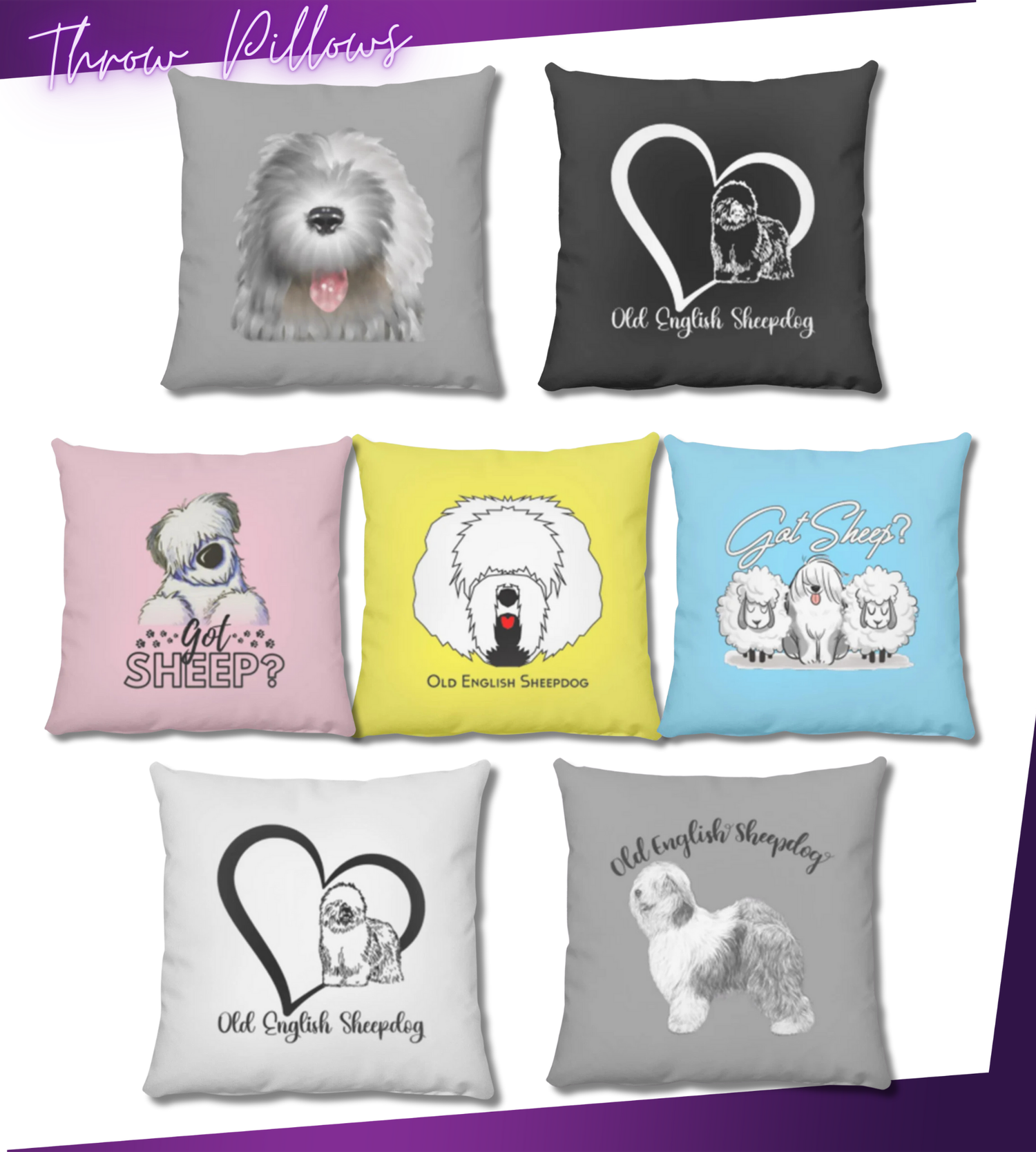 Throw Pillows, Old English Sheepdog