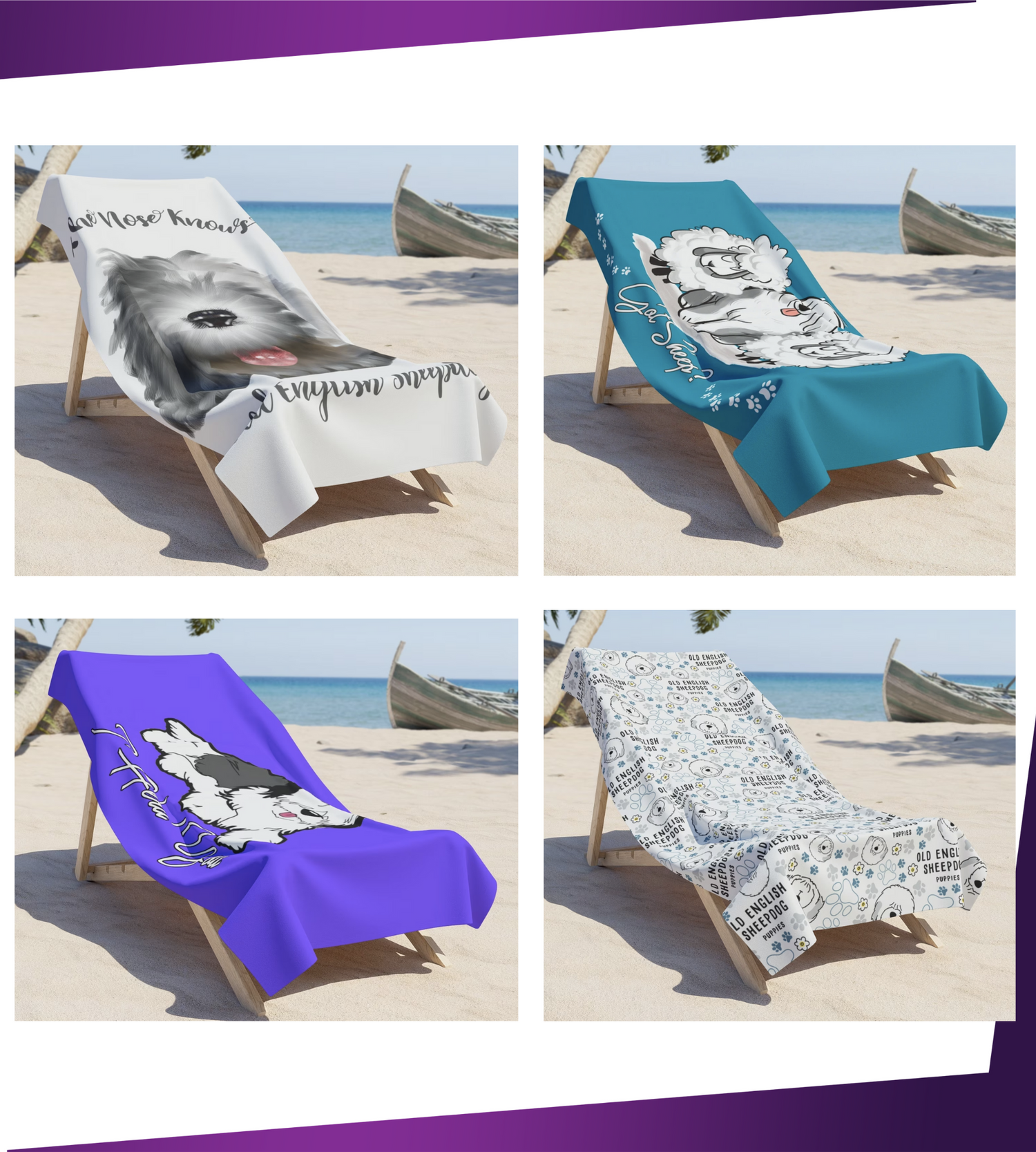 Old English Sheepdog Beach Towels