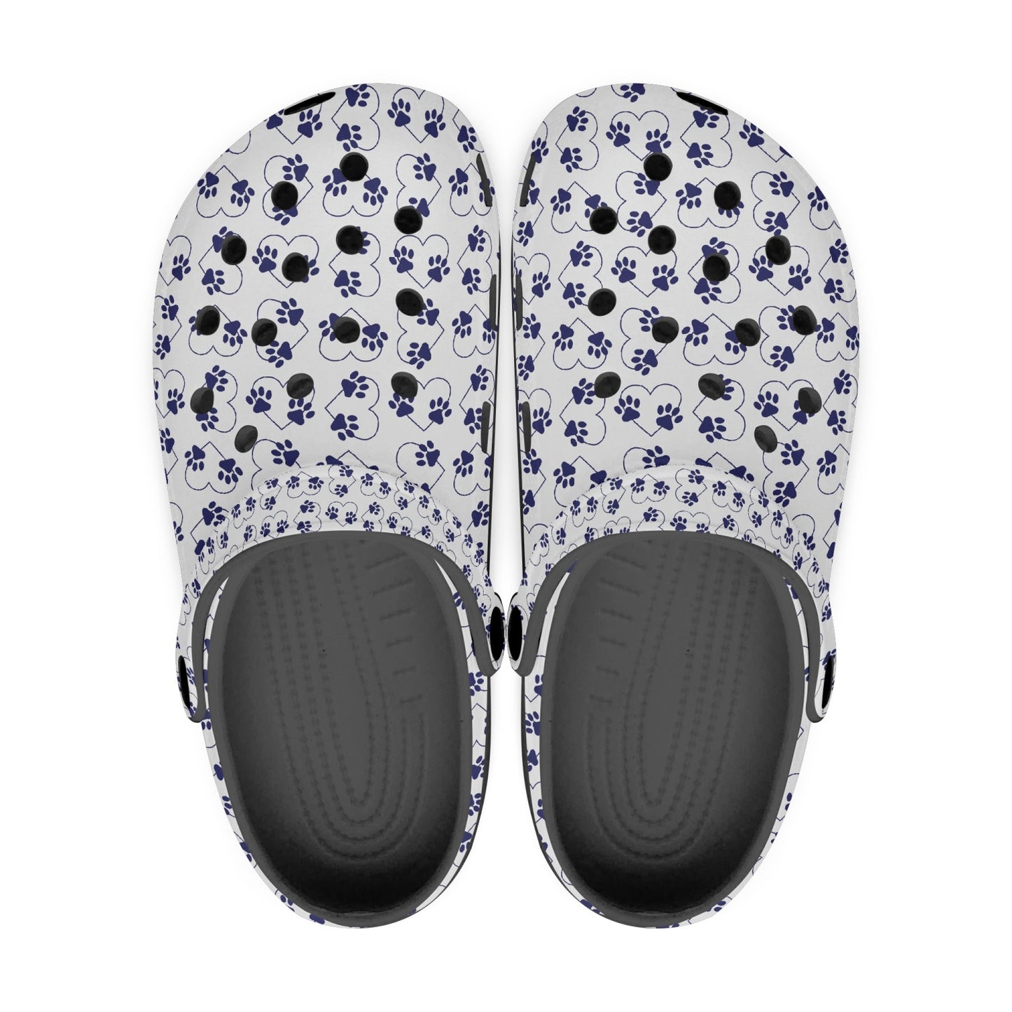 Paw Prints and Hearts, Navy Blue, Black Soles