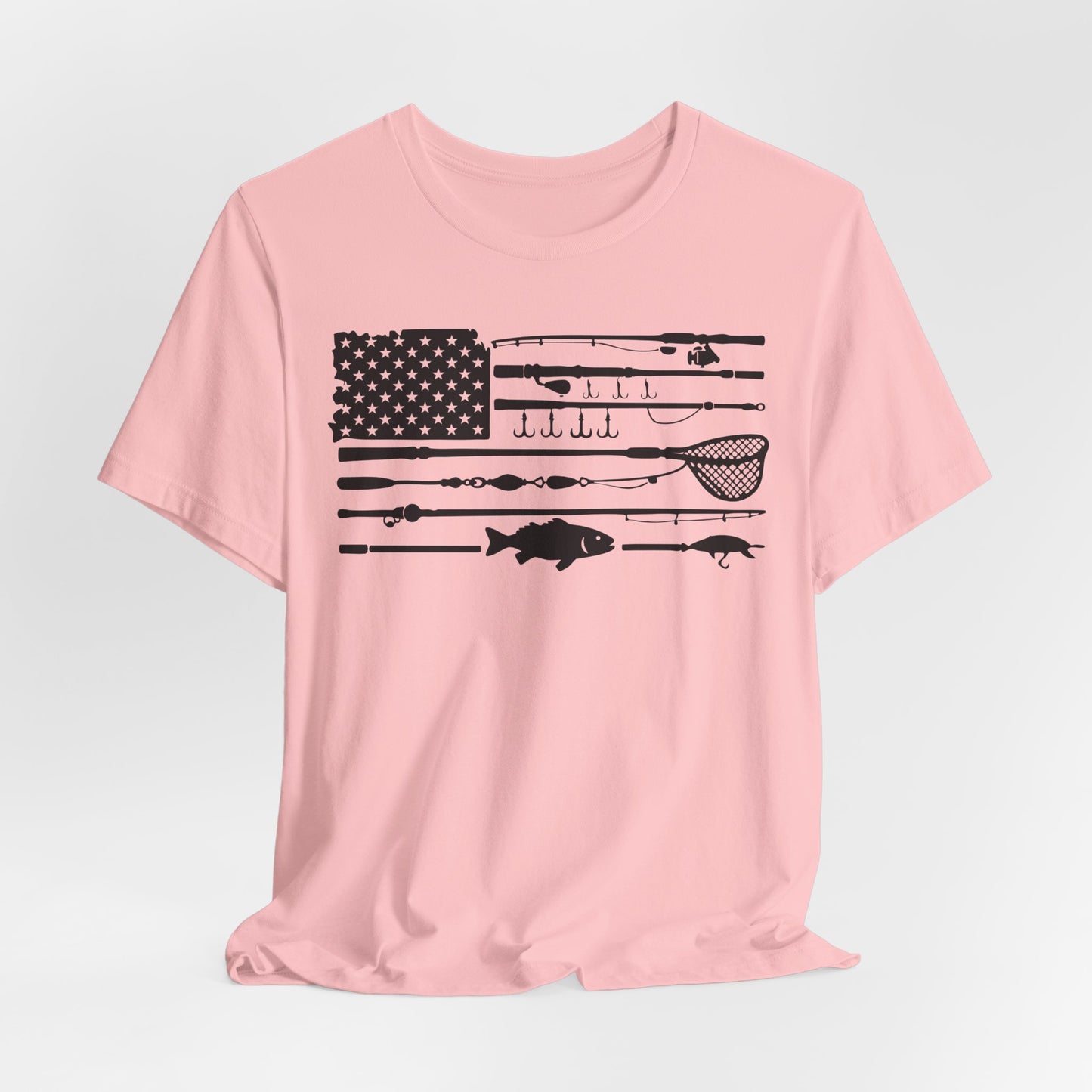 Fishing Gear American Flag T‑Shirt — Angler Rods & Lures Patriotic Tee