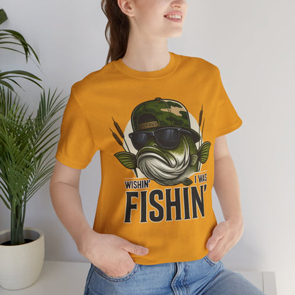 Wishin' I Was Fishin' T-Shirt — Funny Bass Fishing Tee for Anglers