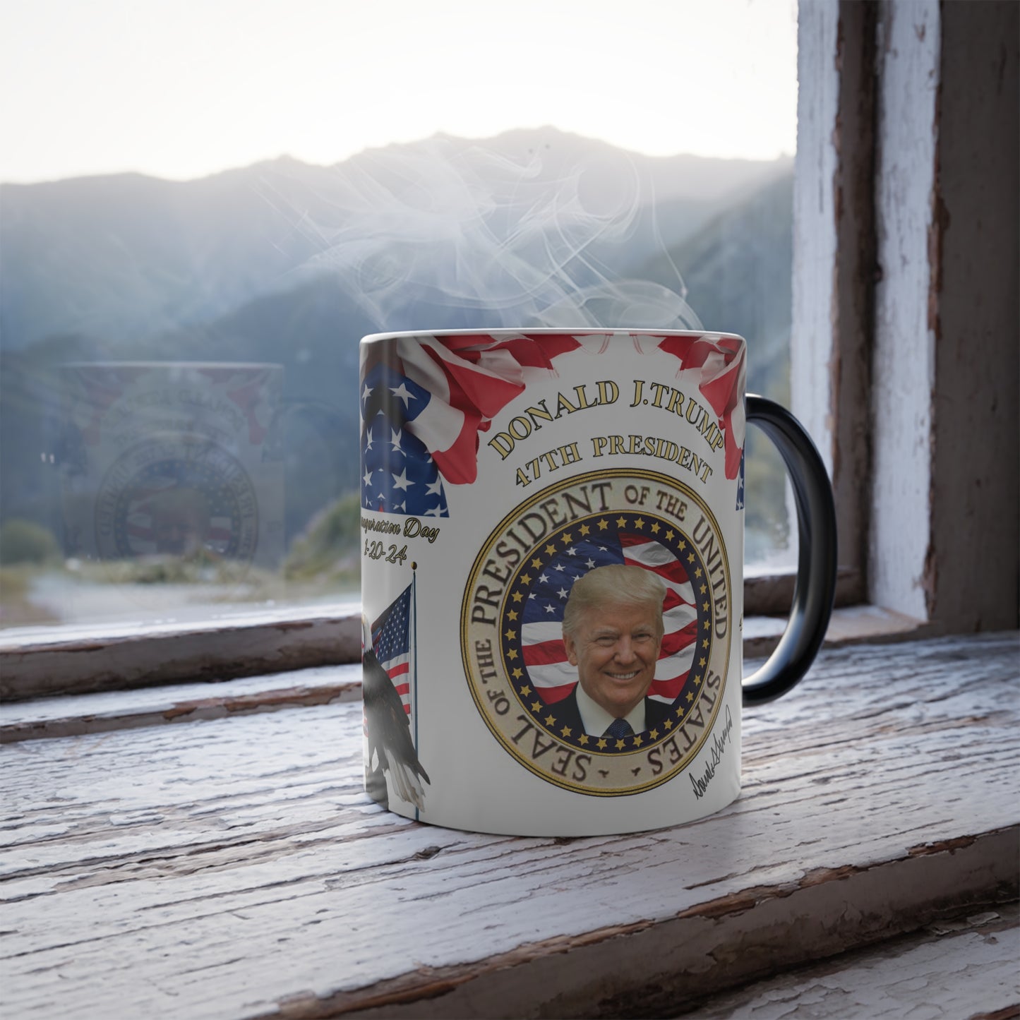 Inauguration  President Trump 11oz Coffee Mug, Color Morphing Mug,  American Bald Eagle Watching Over