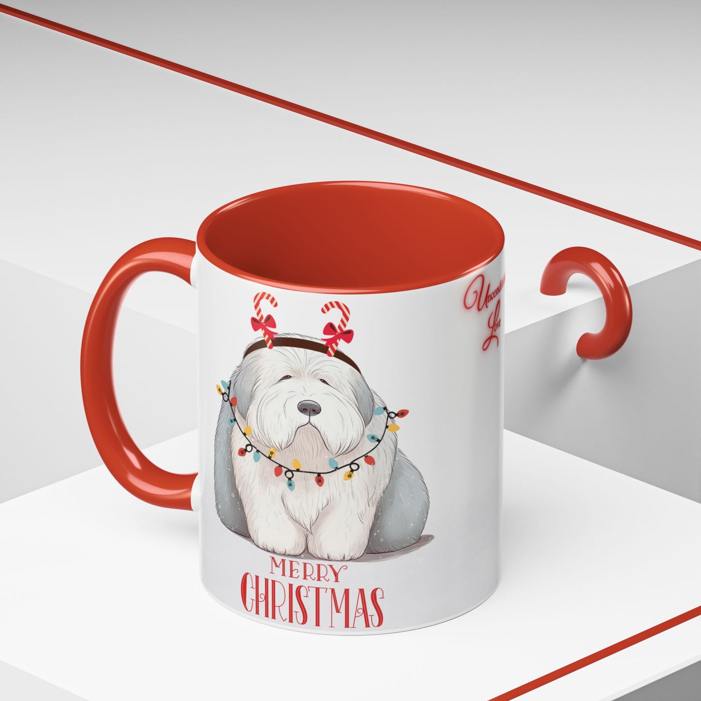 Unconditional Love Old English Sheepdog Christmas Ceramic Coffee Mug - 11 oz