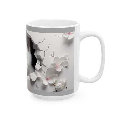 Peekaboo Kitten Ceramic Mug, Gray— Cute White Cat Coffee Cup (11oz, 15oz)