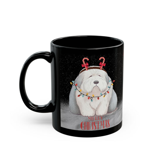 Unconditional Love, Old English Sheepdog Coffee Mug, Solid Black