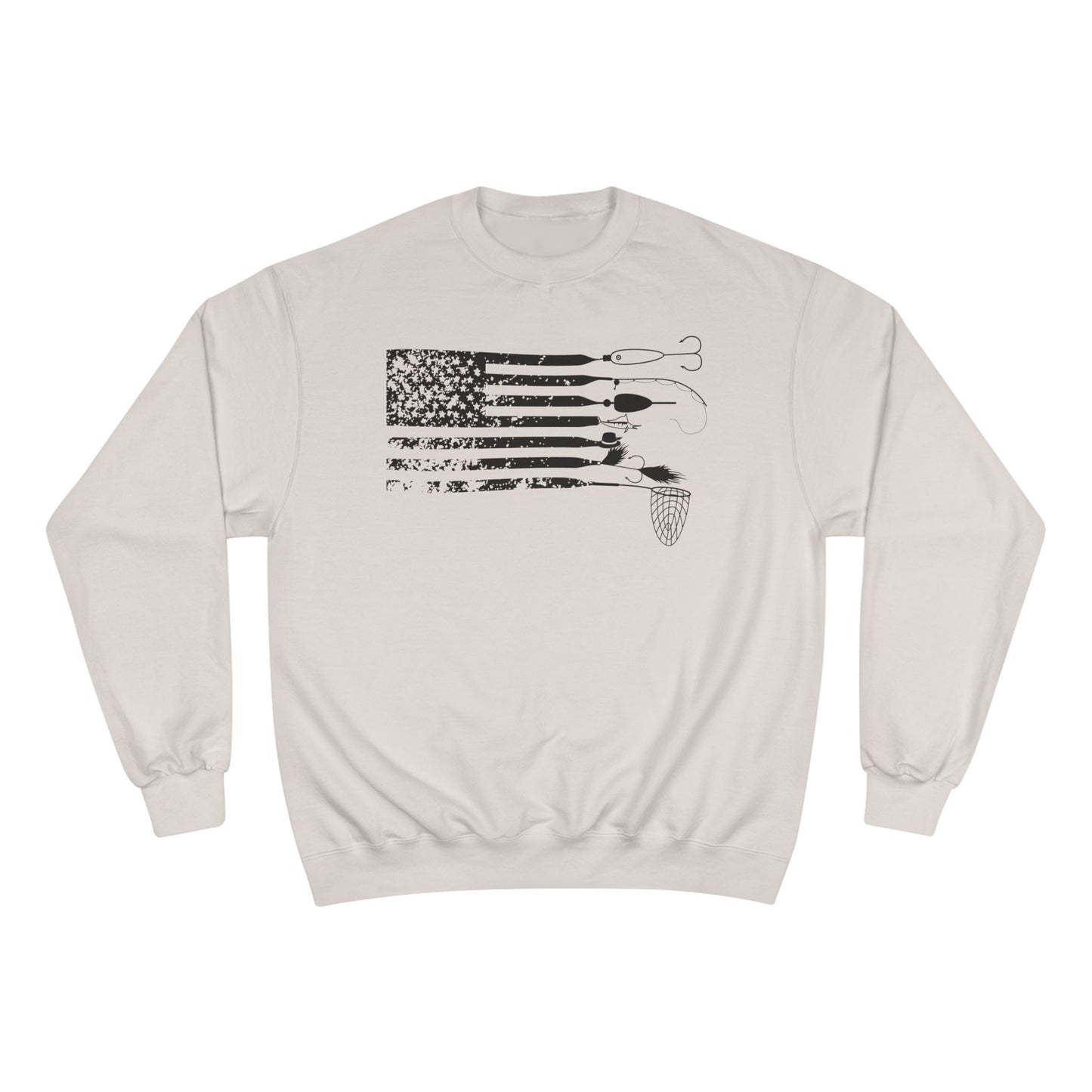 Distressed USA American Angler Lure Flag Top -  Champion Crewneck Top