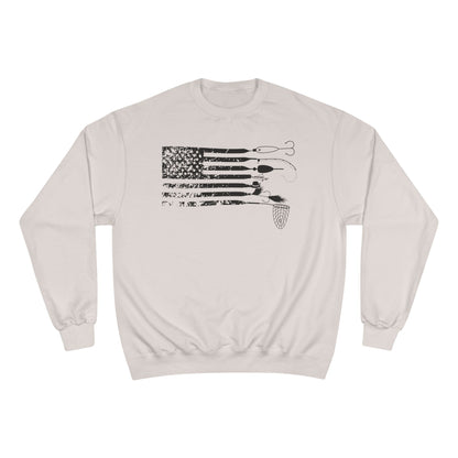 Distressed USA American Angler Lure Flag Top -  Champion Crewneck Top
