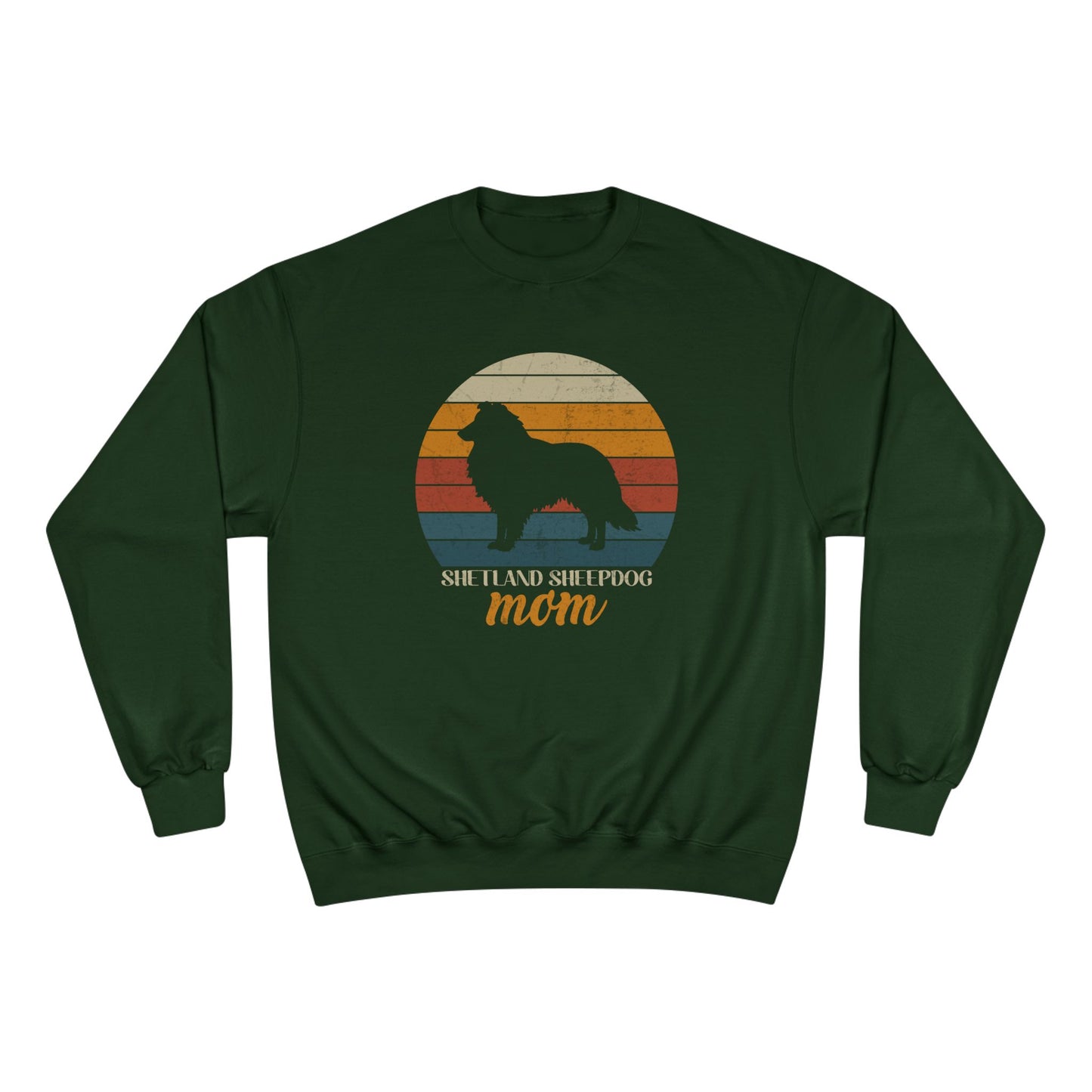 Shetland Sheepdog Mom Sunset – Retro Sunset Dog Mom Champion Crewneck Top