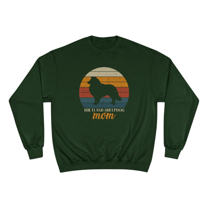Shetland Sheepdog Mom Sunset – Retro Sunset Dog Mom Champion Crewneck Top