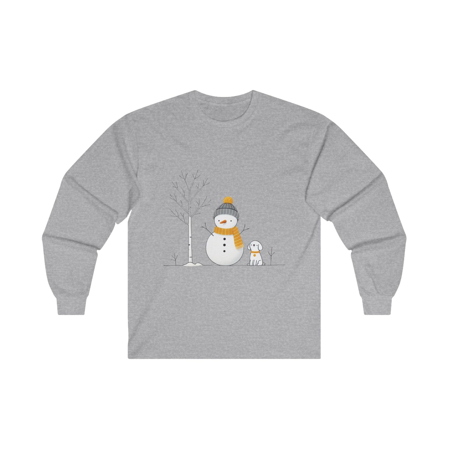 Christmas Snowman and Dog, Unisex, Long Sleeve Cotton Tee