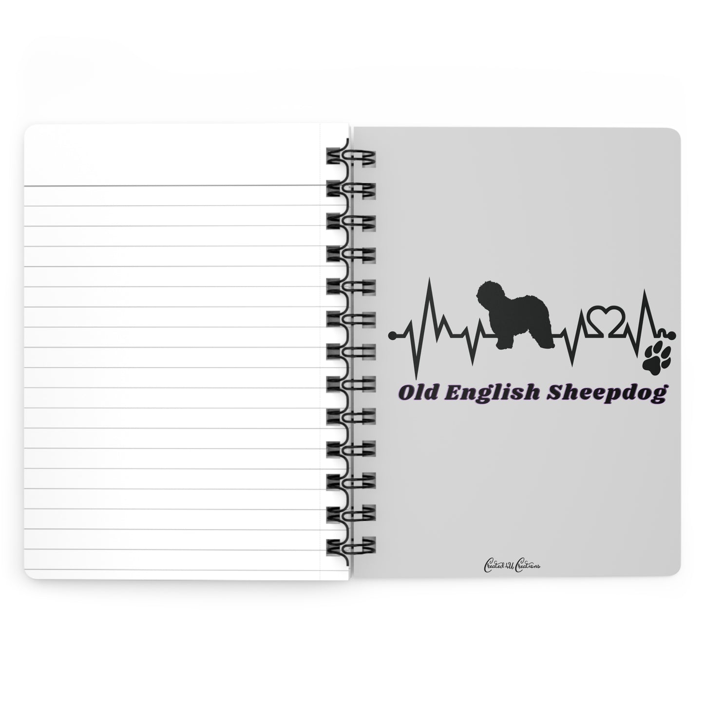 Spiral Notebook, 5x7" Spiral Journal, Old English Sheepdog Head