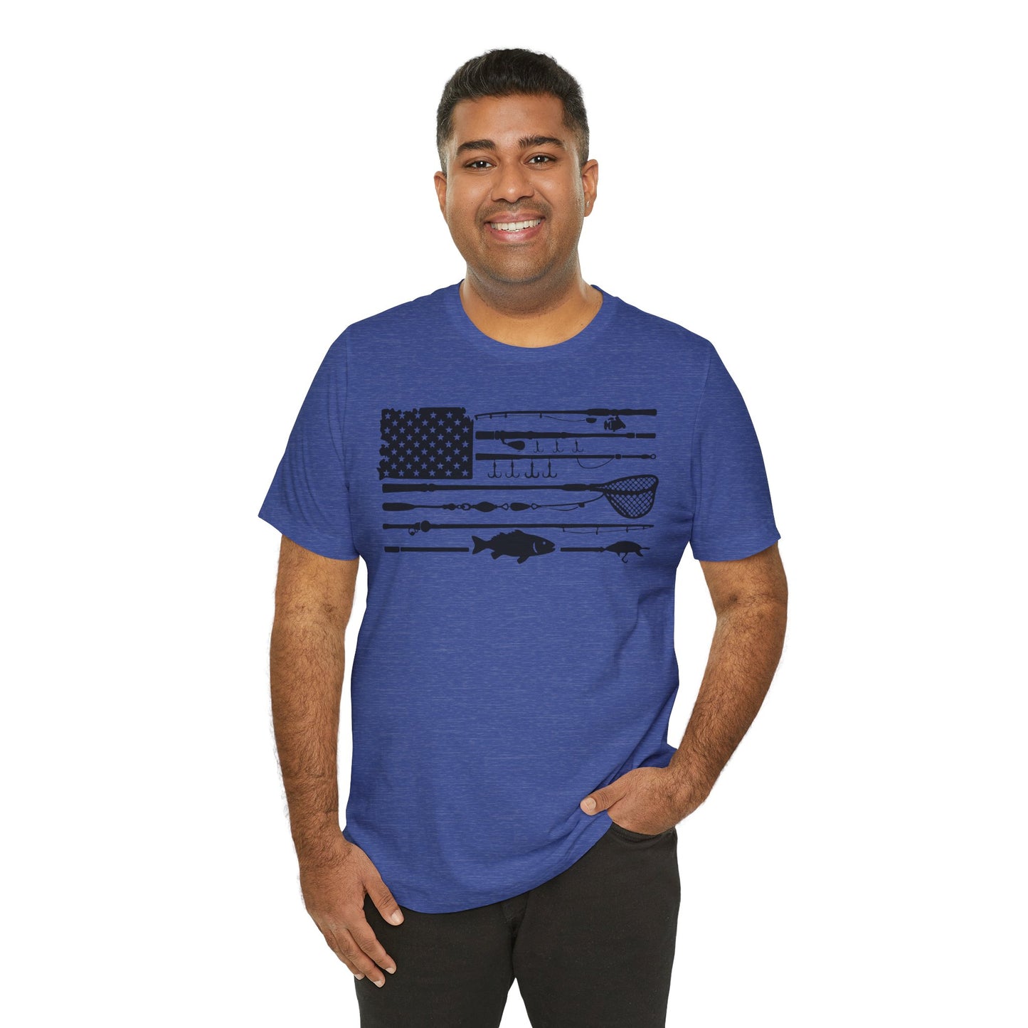 Fishing Gear American Flag T‑Shirt — Angler Rods & Lures Patriotic Tee