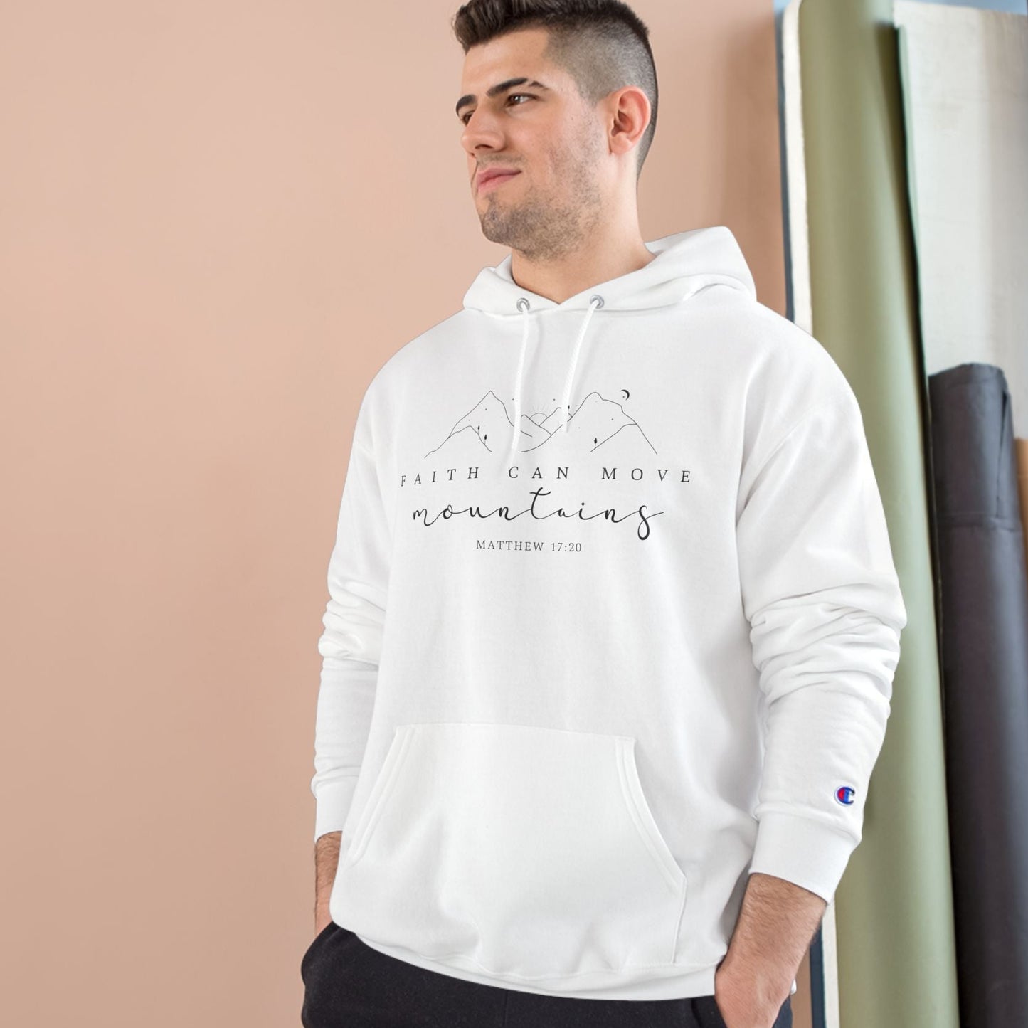 Faith Can Move Mountains Champion Pullover Hoodie -Printify