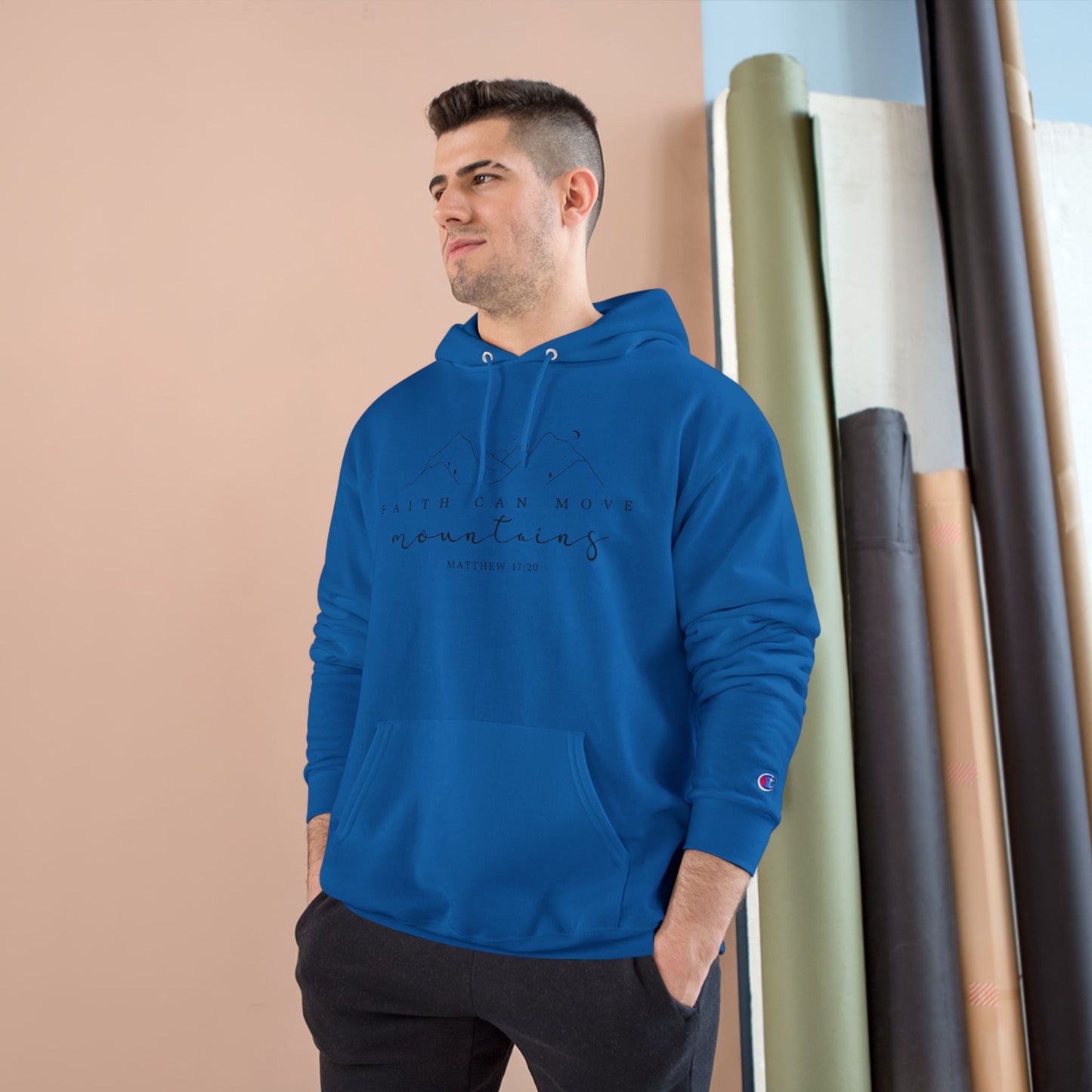 Faith Can Move Mountains Champion Pullover Hoodie -Printify