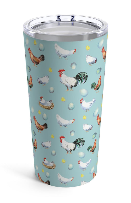 Chicken, Rooster and Eggs, Stainless Steal Insulated 20oz Tumbler with Lid