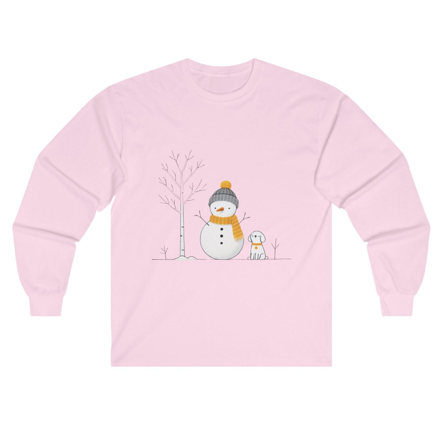 Christmas Snowman and Dog, Unisex, Long Sleeve Cotton Tee