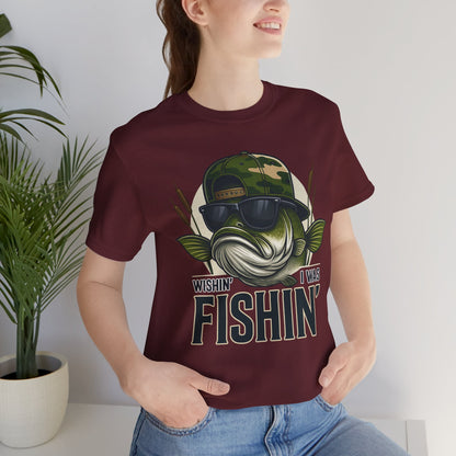 Wishin' I Was Fishin' T-Shirt — Funny Bass Fishing Tee for Anglers