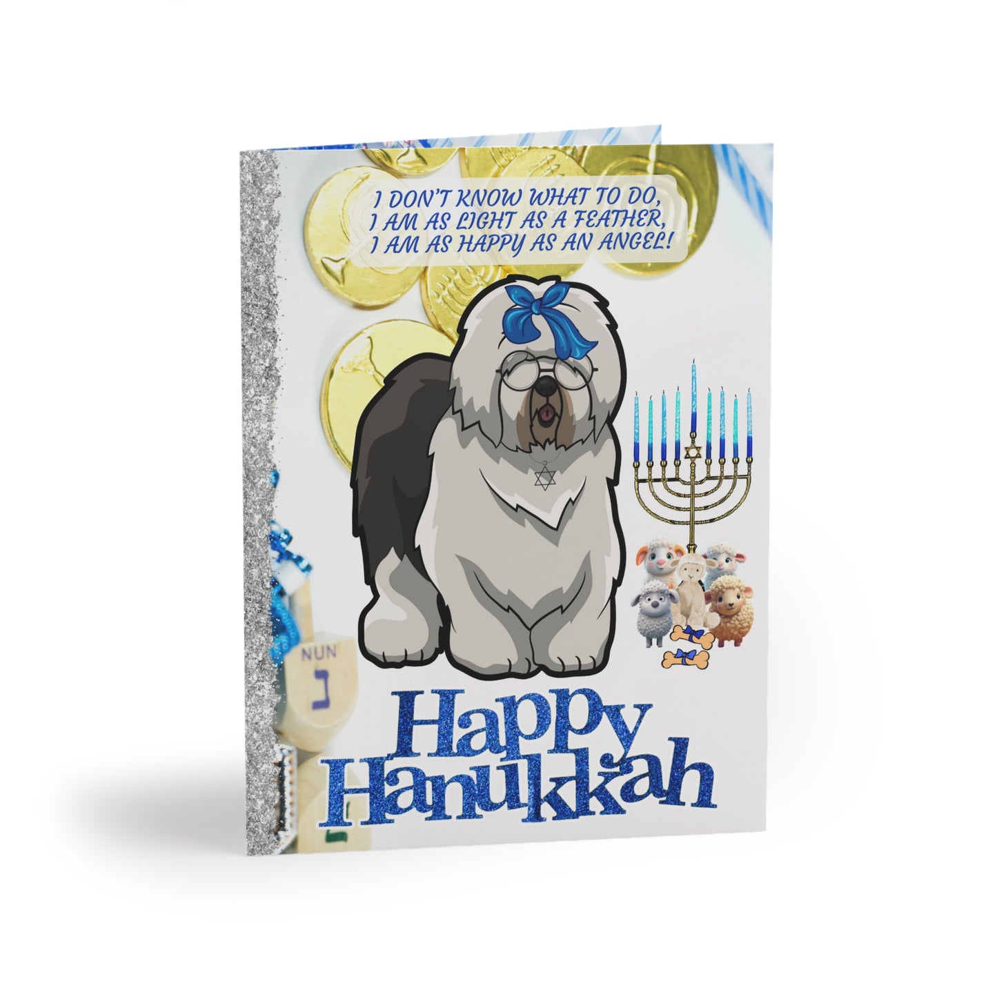 Old English Sheepdog Greeting Card, Hanukkah, Bah Humbug 4.25x5.5"  Card, Sets Only (8, 16, and 24 pcs)