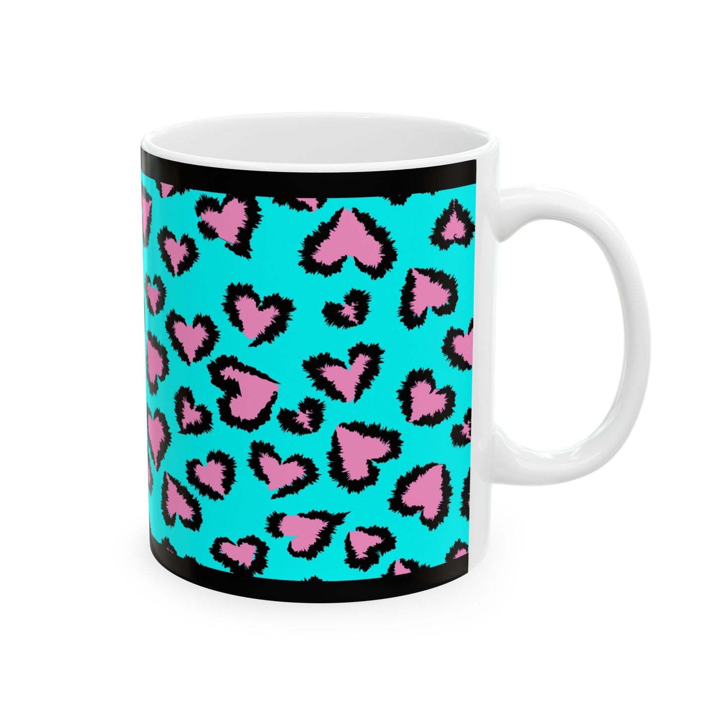 Personalized Turquoise Pink Leopard Heart Photo Mug (11oz/15oz)