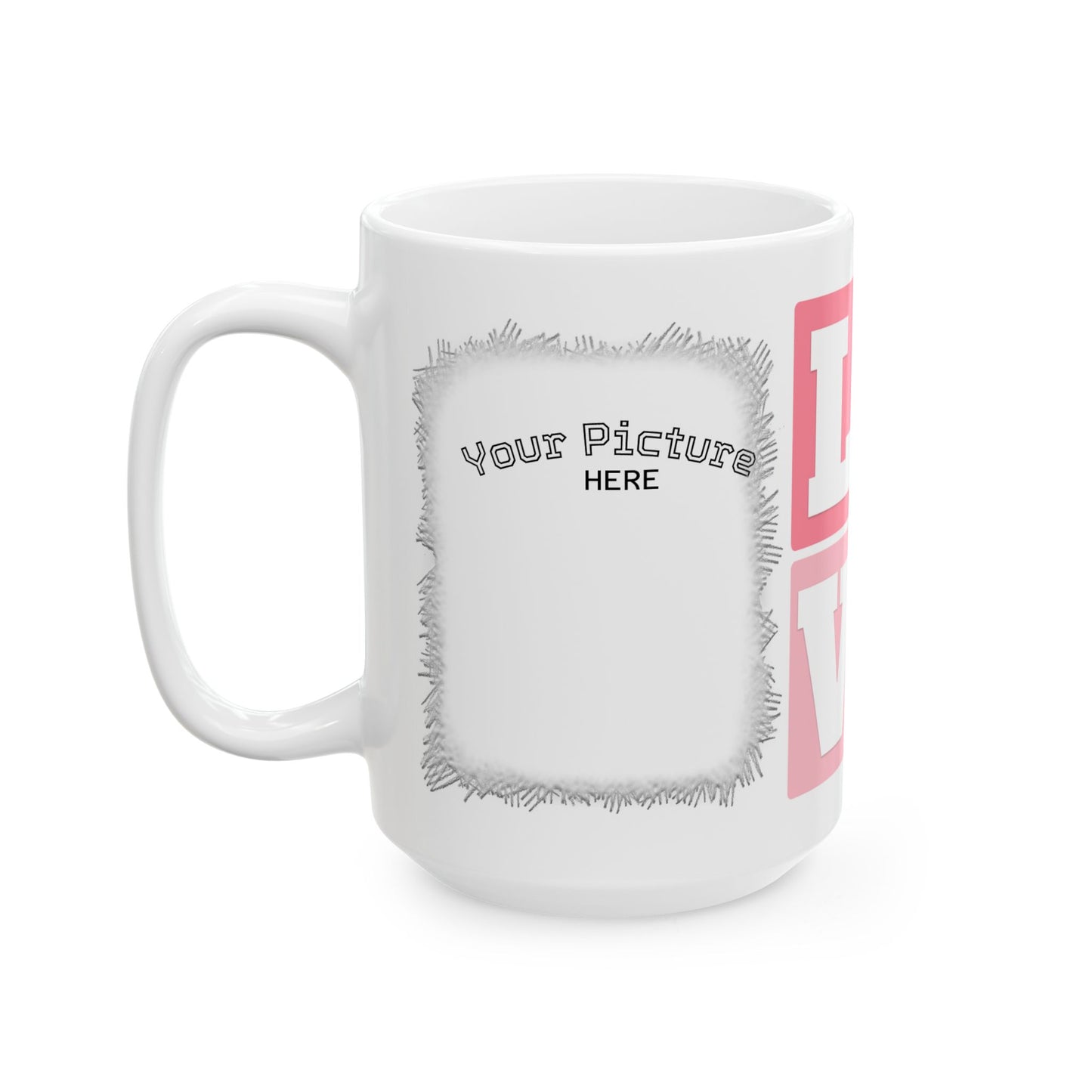 Love Heart Block Ceramic Mug — Personalized Photo Frame Coffee Cup (11oz/15oz)