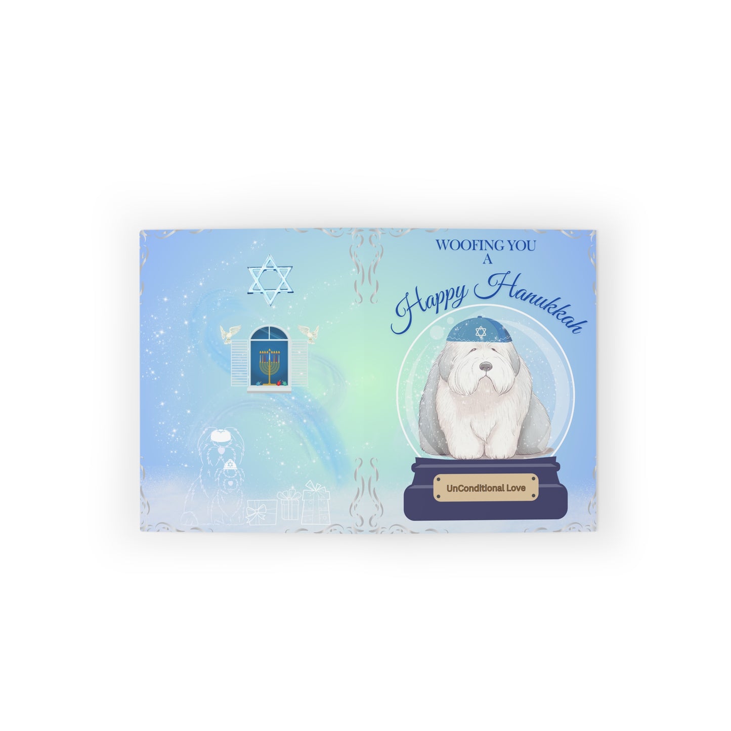 Woofing You a Happy Hanukkah Greeting Card (4.25" x 5.5''), Hanukkah, Old English Sheepdog