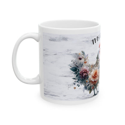 Chicken Mug - "This Chick Don't Give a Cluck" Floral Rooster Coffee Mug (11oz/15oz)