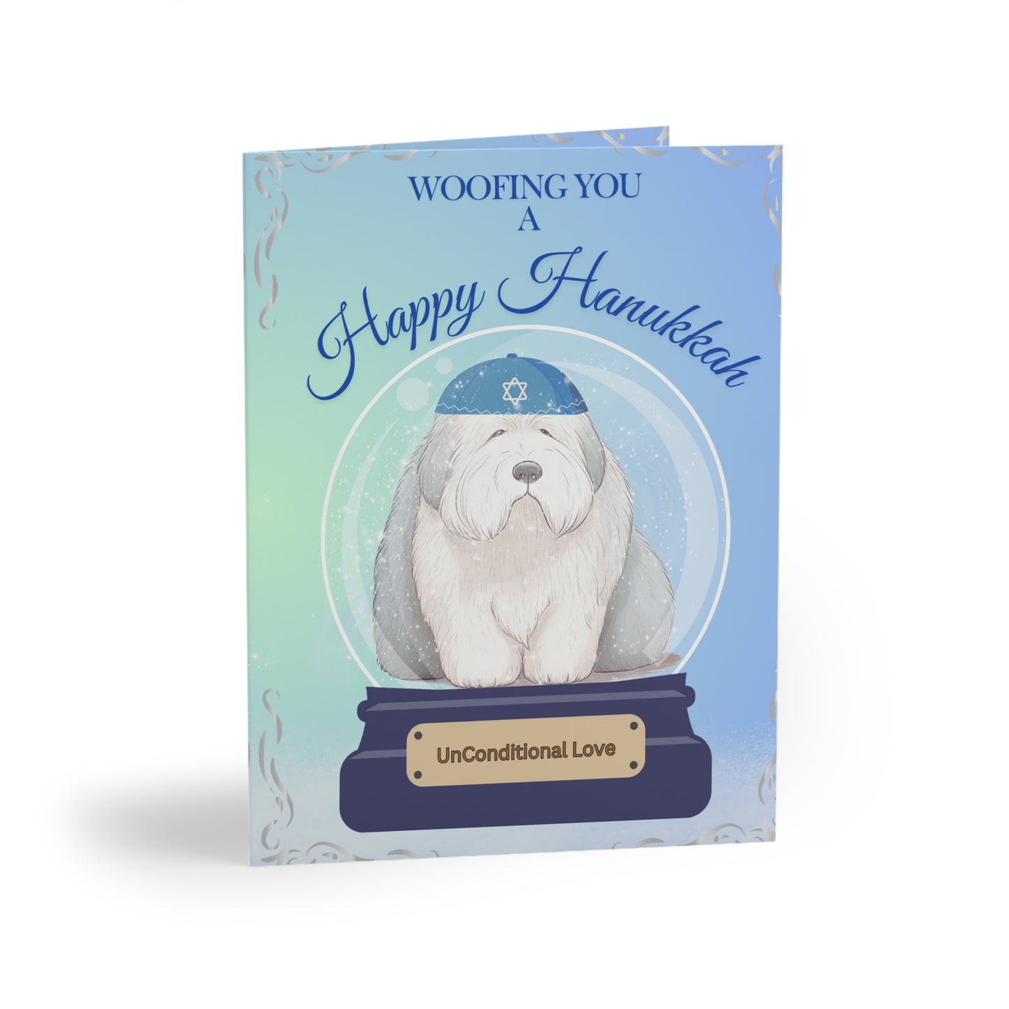 Woofing You a Happy Hanukkah Greeting Card (4.25" x 5.5''), Hanukkah, Old English Sheepdog