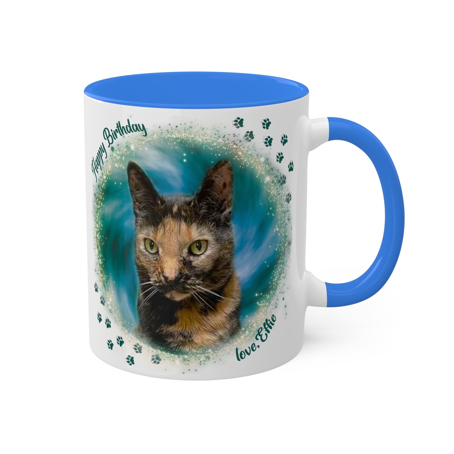 Emarald Green Teal Blue Tie Dye Pet Photo and Name Mug