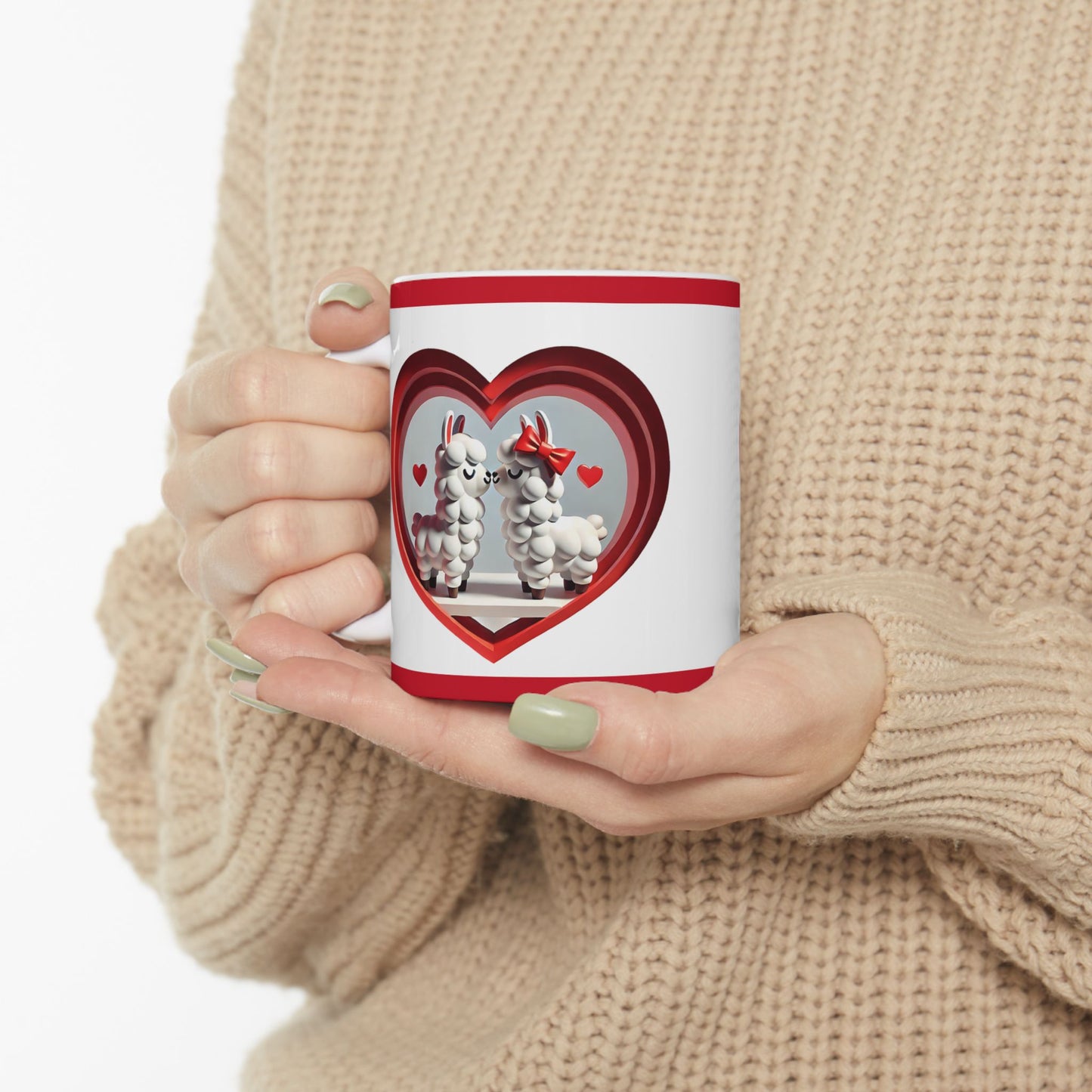 Valentine Llama Ceramic Mug – Cute Heart Love Coffee Cup (11oz, 15oz)