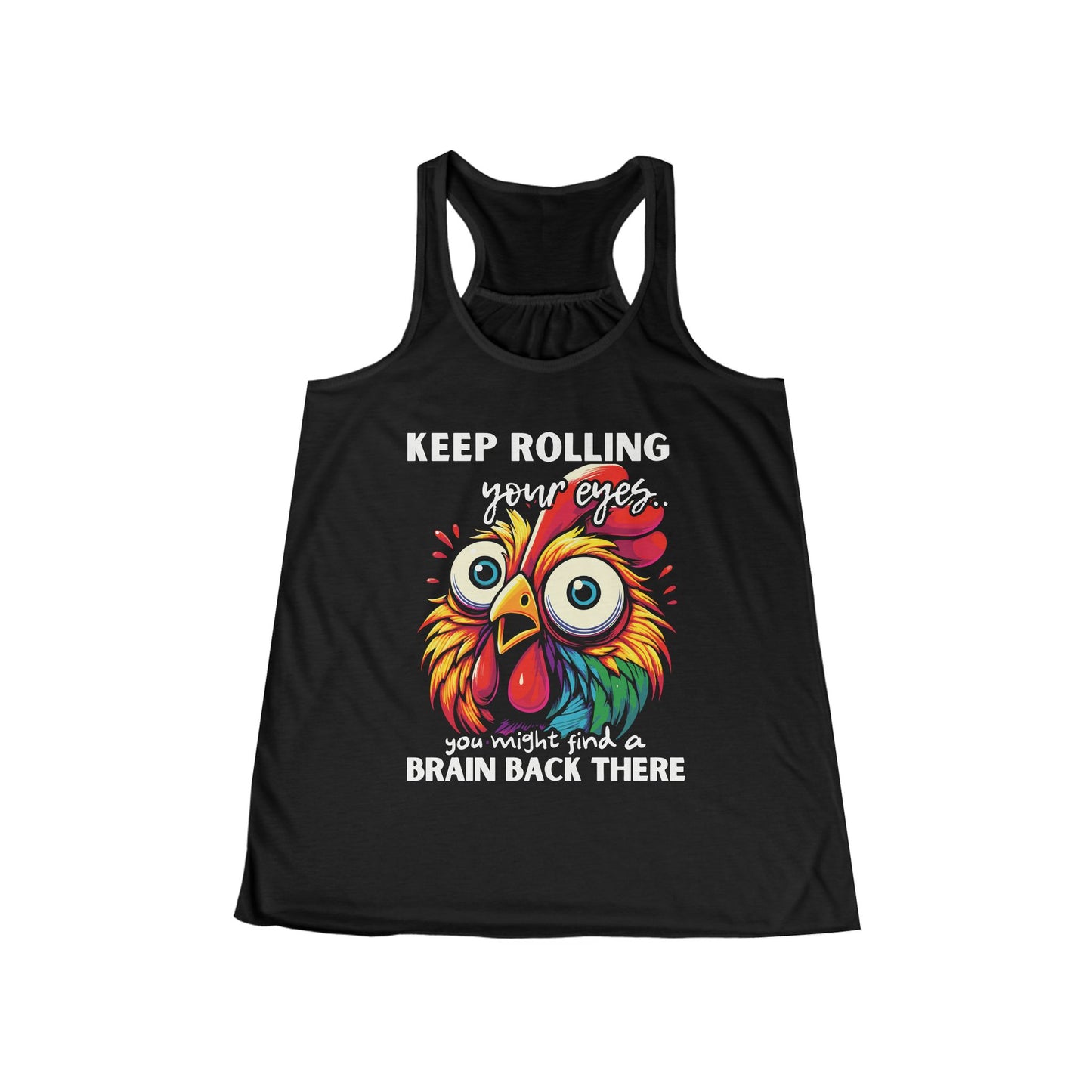Wide Eyed Chicken  — Women's Flowy Racer Back Tank Top
