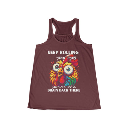 Wide Eyed Chicken  — Women's Flowy Racer Back Tank Top