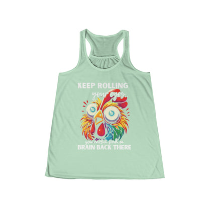 Wide Eyed Chicken  — Women's Flowy Racer Back Tank Top