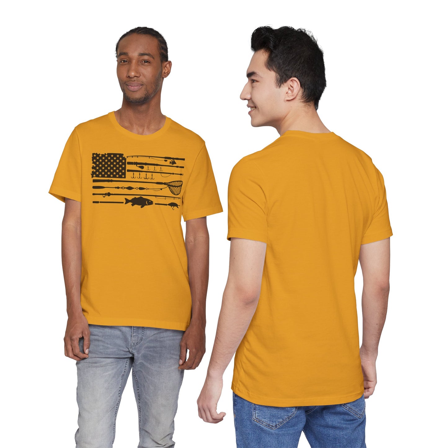 Fishing Gear American Flag T‑Shirt — Angler Rods & Lures Patriotic Tee