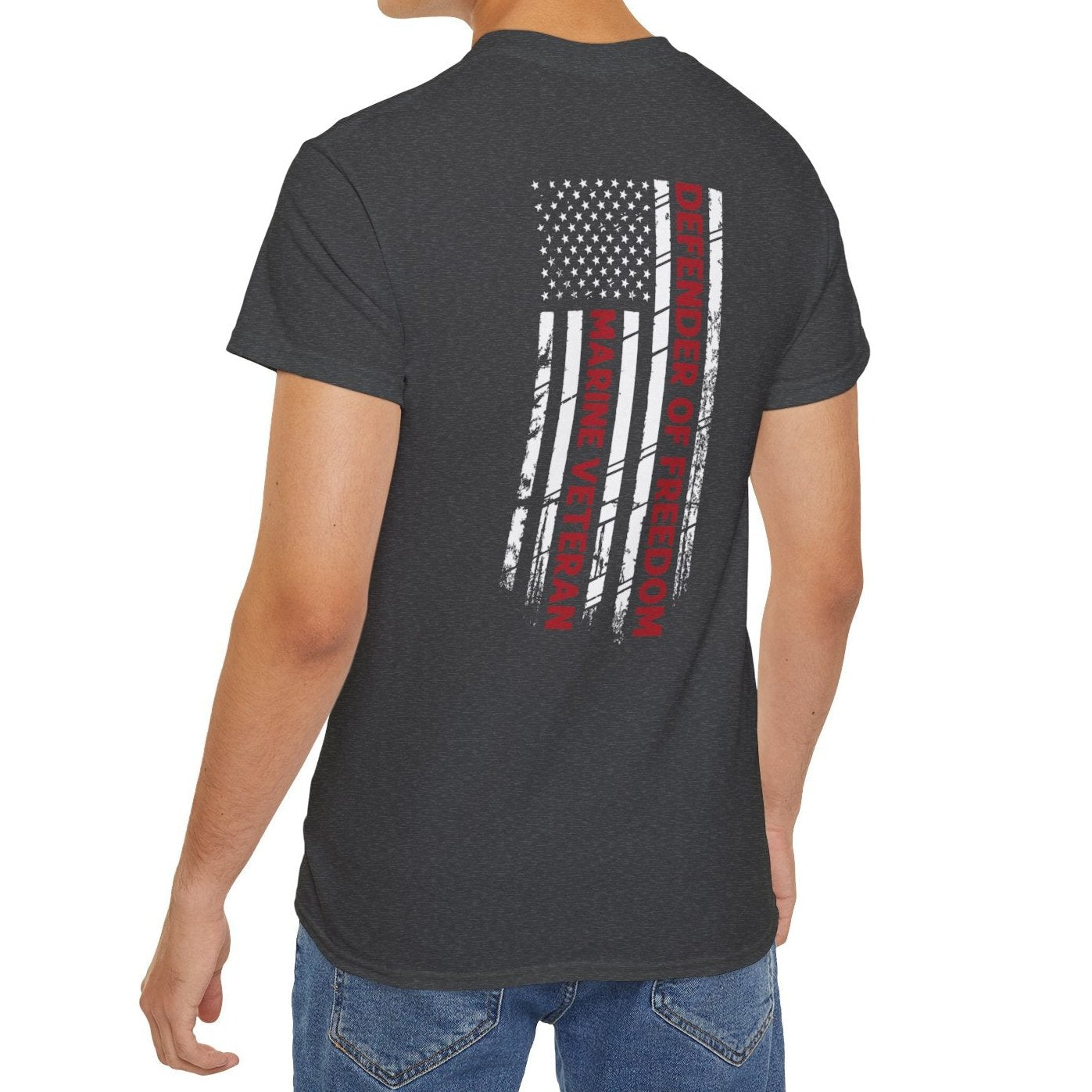 Marine Veteran, Defender of Freedom, Front and Back Design, Cotton/Polyester T-Shirt