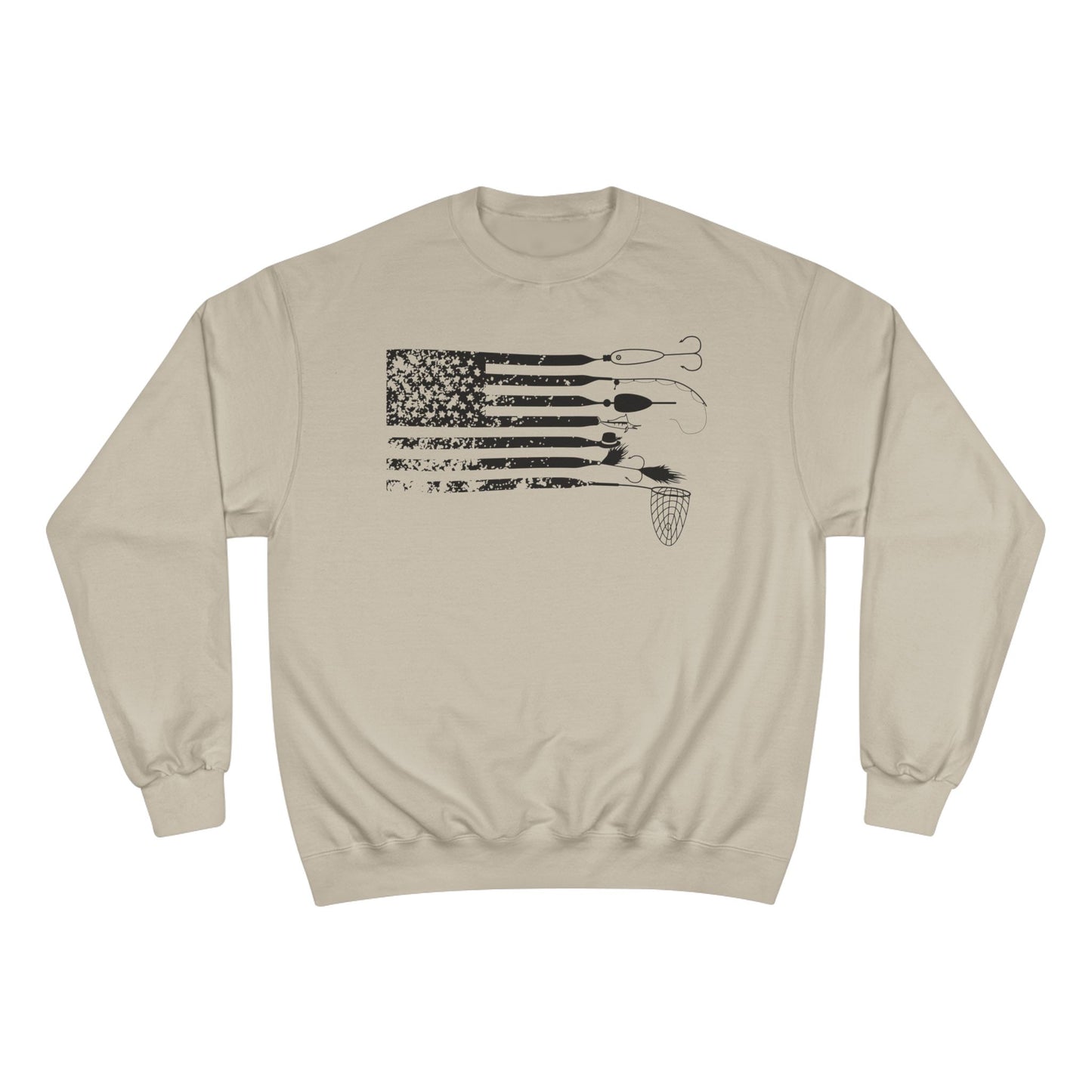 Distressed USA American Angler Lure Flag Top -  Champion Crewneck Top