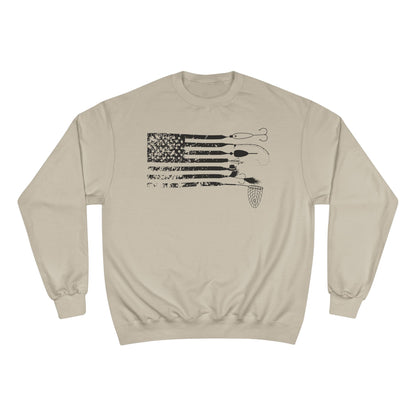 Distressed USA American Angler Lure Flag Top -  Champion Crewneck Top