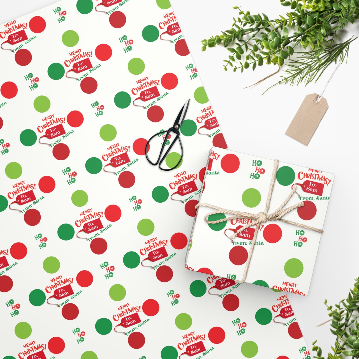 Personalized, Christmas Wrapping Paper - Dots