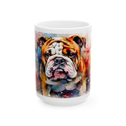 Bulldog Watercolor Ceramic Mug (11oz & 15oz) - Colorful Pet Coffee Cup