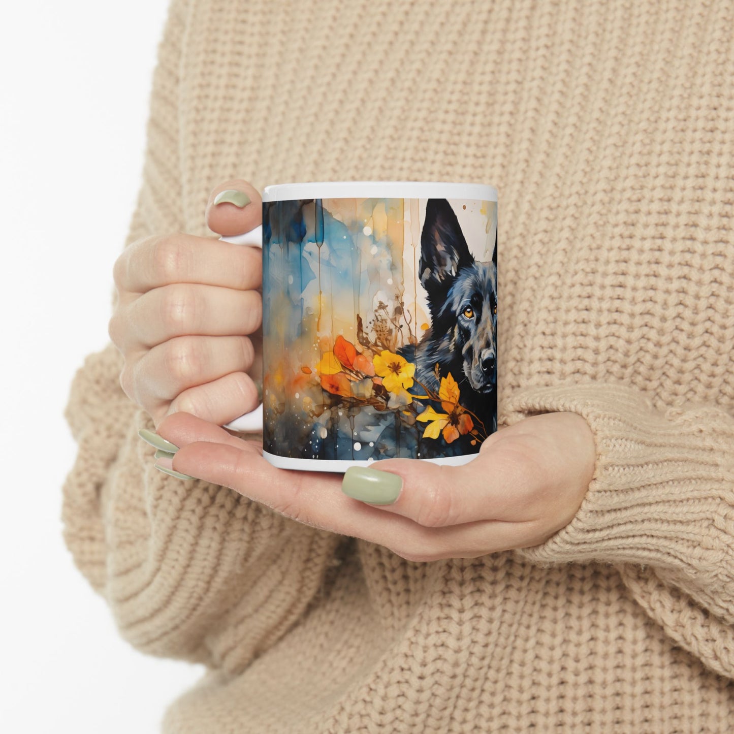 Black German Shepherd Ceramic Mug — Dog Lover Coffee Cup (11oz/15oz)