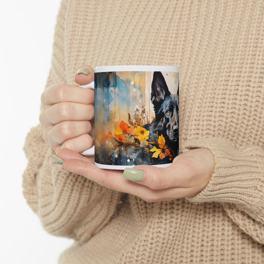 Black German Shepherd Ceramic Mug — Dog Lover Coffee Cup (11oz/15oz)