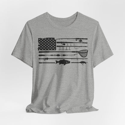 Fishing Gear American Flag T‑Shirt — Angler Rods & Lures Patriotic Tee