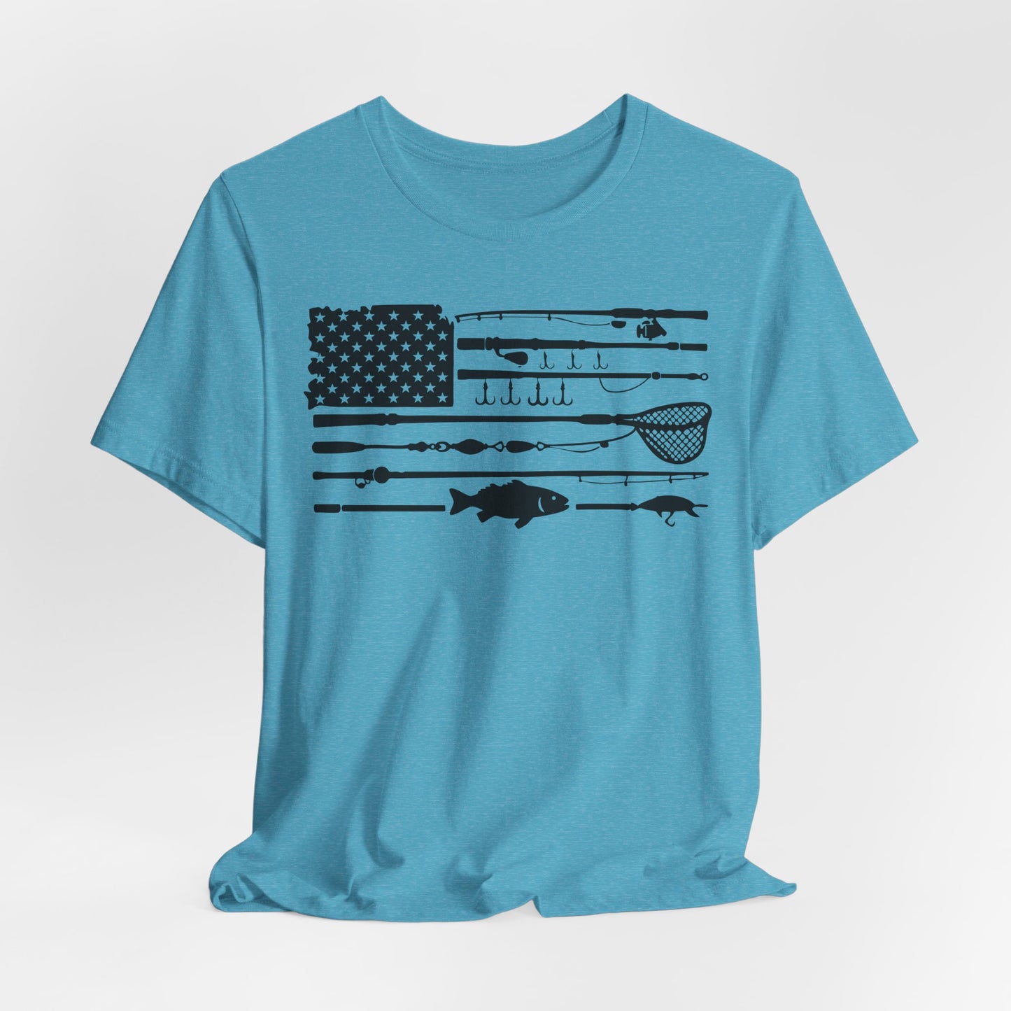Fishing Gear American Flag T‑Shirt — Angler Rods & Lures Patriotic Tee