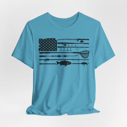 Fishing Gear American Flag T‑Shirt — Angler Rods & Lures Patriotic Tee