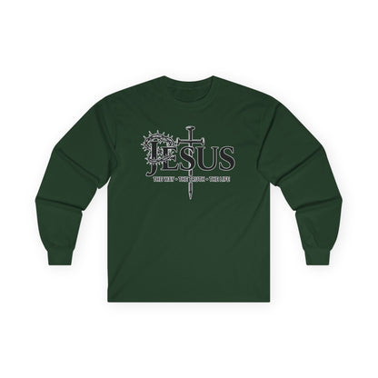 Jesus Cross, "The Way The Truth The Life", John 14:6  - Long Sleeve Gildan Tee