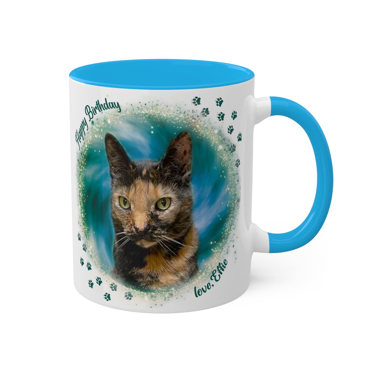 Emarald Green Teal Blue Tie Dye Pet Photo and Name Mug